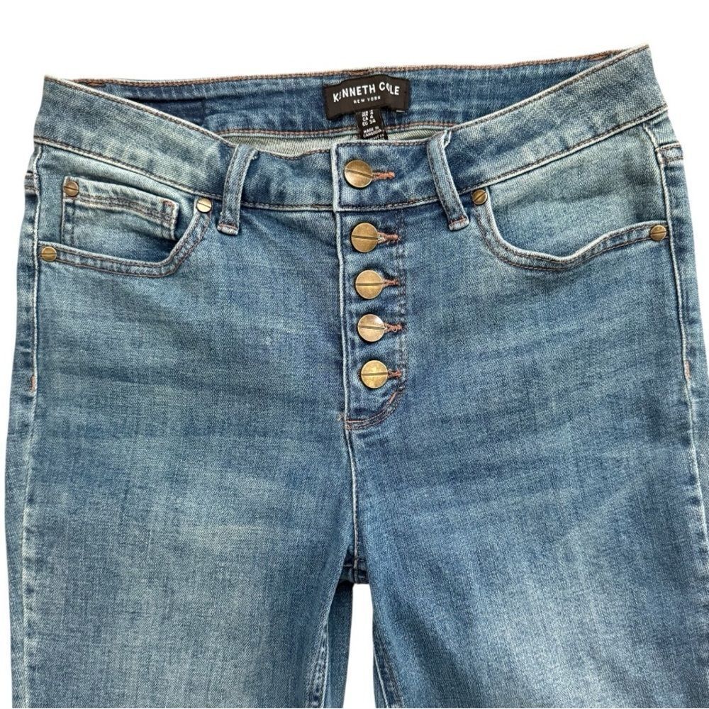 Kenneth Cole High Rise Straight Leg Jeans Blue Button Fly Raw Hem Denim Size 4 - Picture 3 of 8